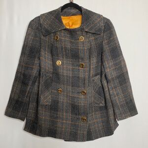VTG Urban Suburban by Moordale Tweed Coat Gold Satin Lined High Split Side Large
